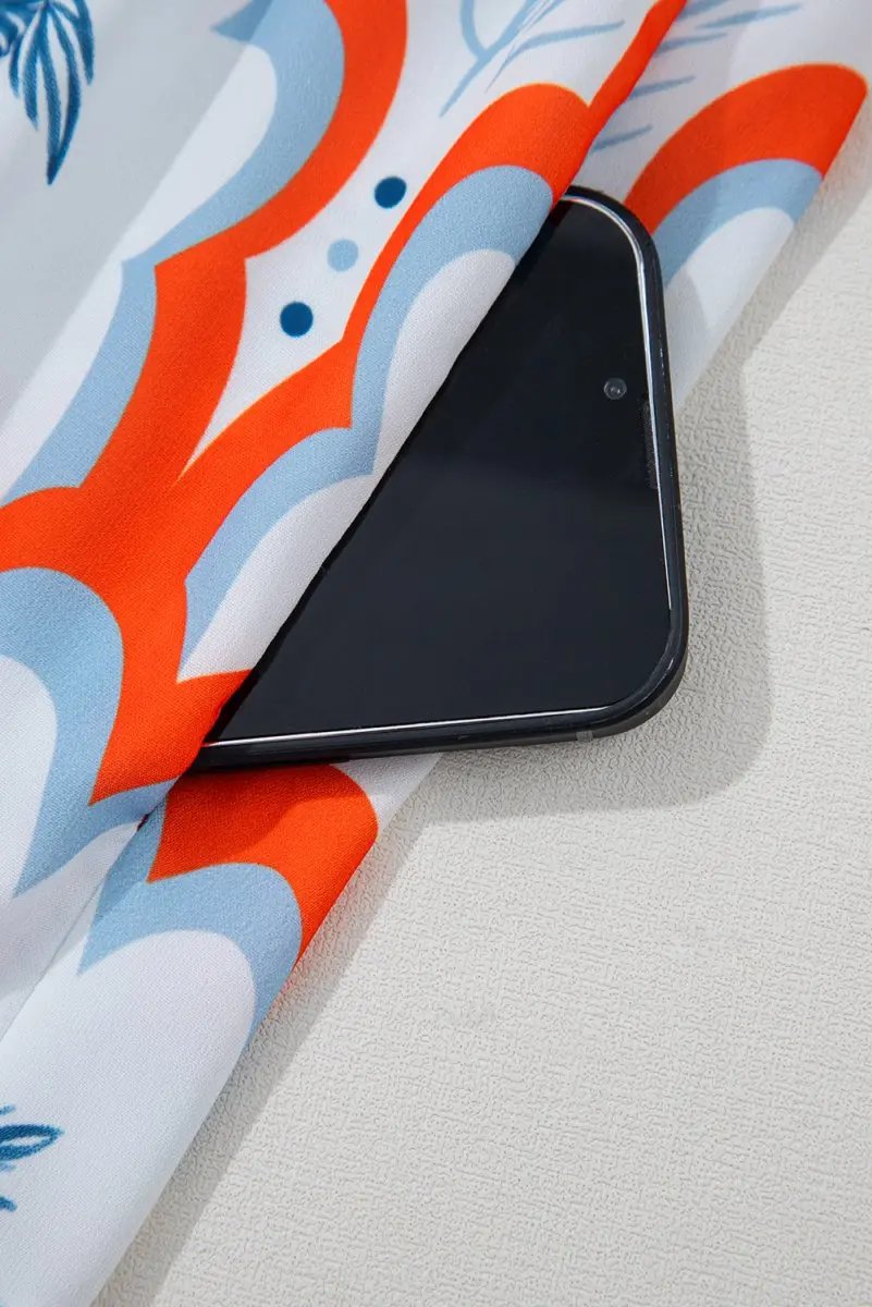 Orange Contrast Palm Tree Printed Short Sleeve Flowy Dress - Love Salve